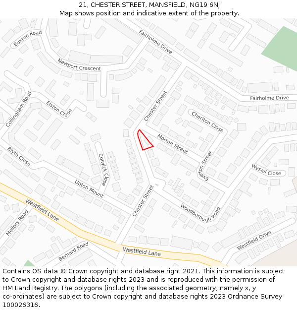 21, CHESTER STREET, MANSFIELD, NG19 6NJ: Location map and indicative extent of plot