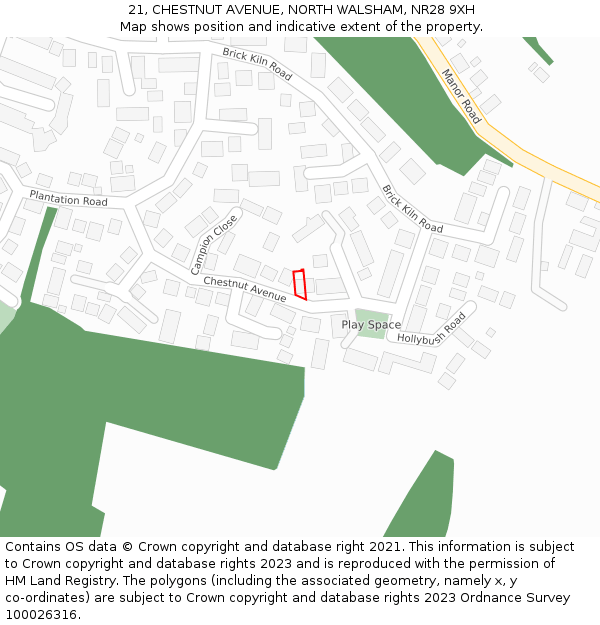 21, CHESTNUT AVENUE, NORTH WALSHAM, NR28 9XH: Location map and indicative extent of plot