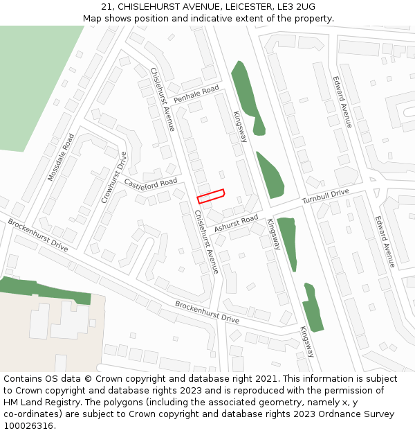 21, CHISLEHURST AVENUE, LEICESTER, LE3 2UG: Location map and indicative extent of plot