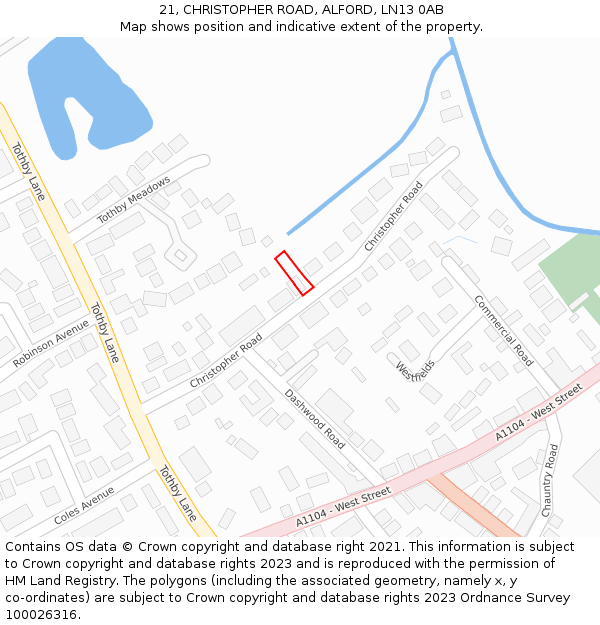 21, CHRISTOPHER ROAD, ALFORD, LN13 0AB: Location map and indicative extent of plot