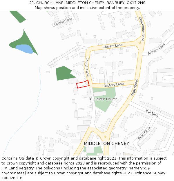 21, CHURCH LANE, MIDDLETON CHENEY, BANBURY, OX17 2NS: Location map and indicative extent of plot