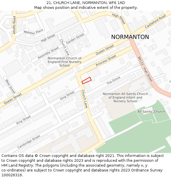 21, CHURCH LANE, NORMANTON, WF6 1AD: Location map and indicative extent of plot