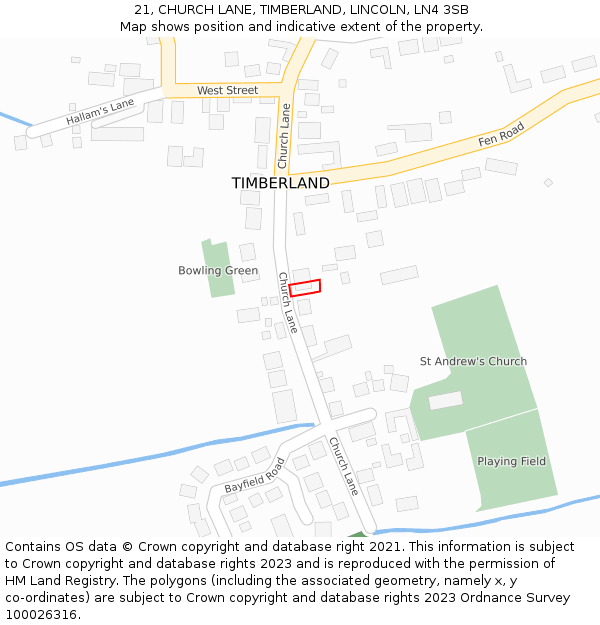 21, CHURCH LANE, TIMBERLAND, LINCOLN, LN4 3SB: Location map and indicative extent of plot