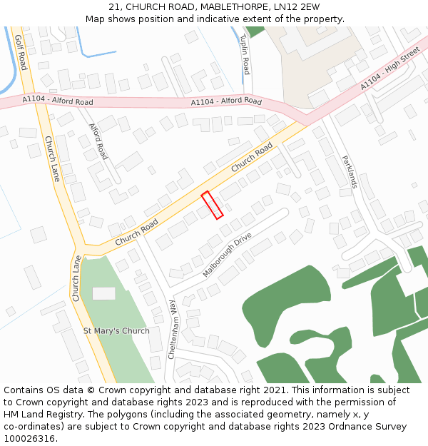 21, CHURCH ROAD, MABLETHORPE, LN12 2EW: Location map and indicative extent of plot