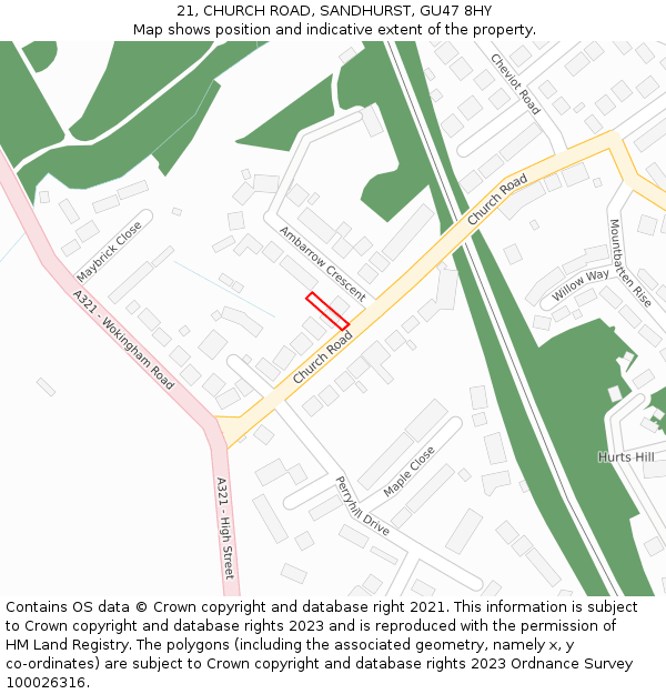 21, CHURCH ROAD, SANDHURST, GU47 8HY: Location map and indicative extent of plot