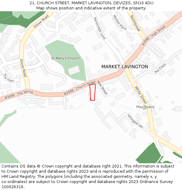 21, CHURCH STREET, MARKET LAVINGTON, DEVIZES, SN10 4DU: Location map and indicative extent of plot