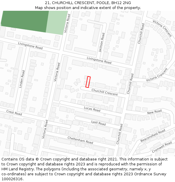 21, CHURCHILL CRESCENT, POOLE, BH12 2NG: Location map and indicative extent of plot