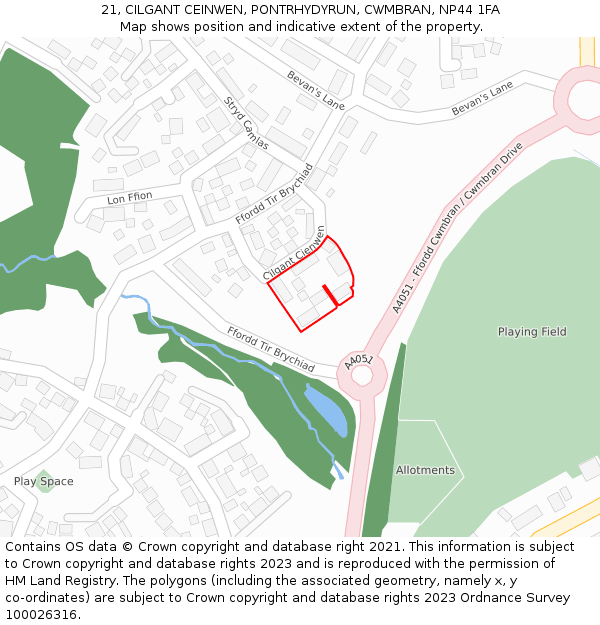 21, CILGANT CEINWEN, PONTRHYDYRUN, CWMBRAN, NP44 1FA: Location map and indicative extent of plot