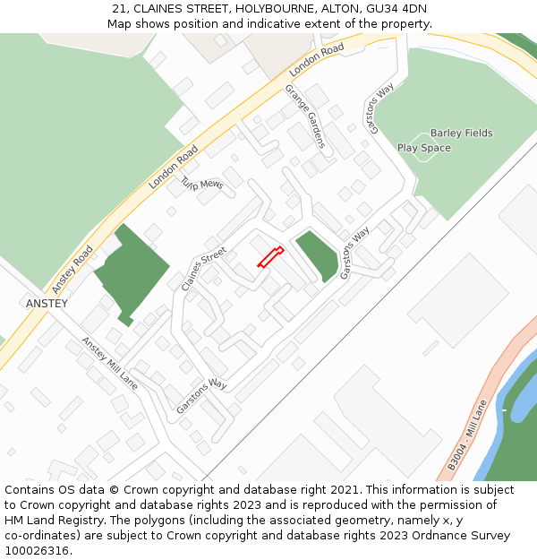 21, CLAINES STREET, HOLYBOURNE, ALTON, GU34 4DN: Location map and indicative extent of plot