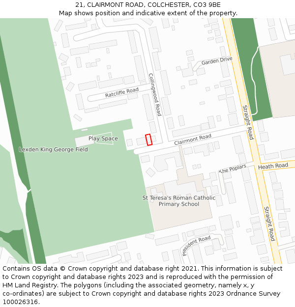 21, CLAIRMONT ROAD, COLCHESTER, CO3 9BE: Location map and indicative extent of plot