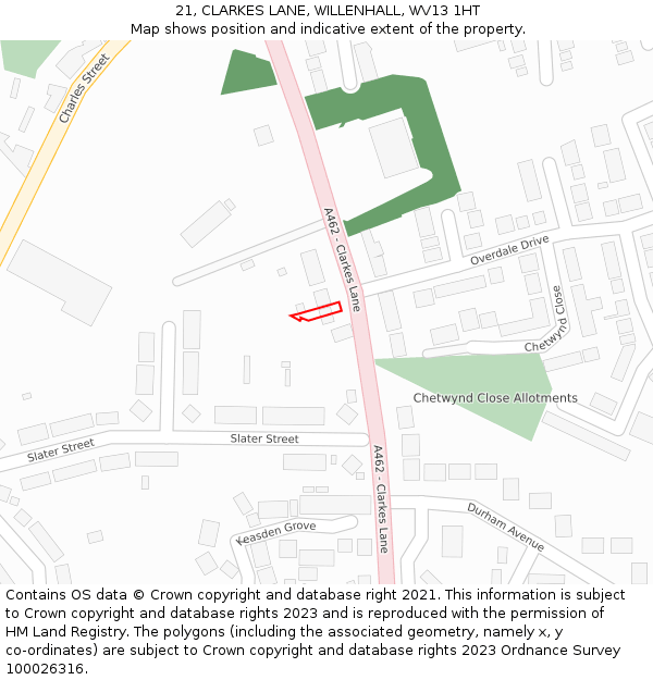 21, CLARKES LANE, WILLENHALL, WV13 1HT: Location map and indicative extent of plot