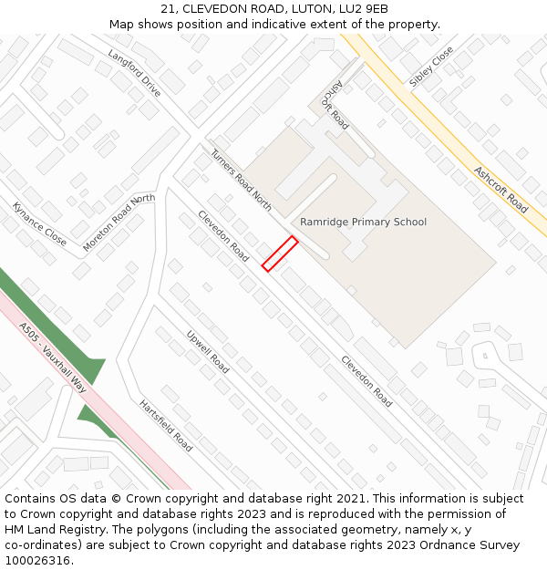 21, CLEVEDON ROAD, LUTON, LU2 9EB: Location map and indicative extent of plot
