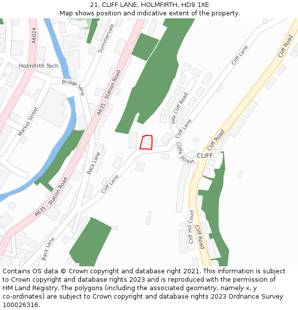 21, CLIFF LANE, HOLMFIRTH, HD9 1XE: Location map and indicative extent of plot