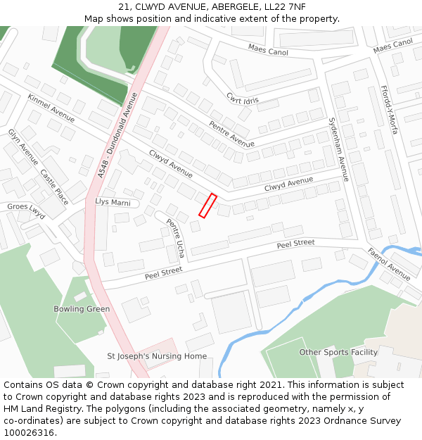 21, CLWYD AVENUE, ABERGELE, LL22 7NF: Location map and indicative extent of plot