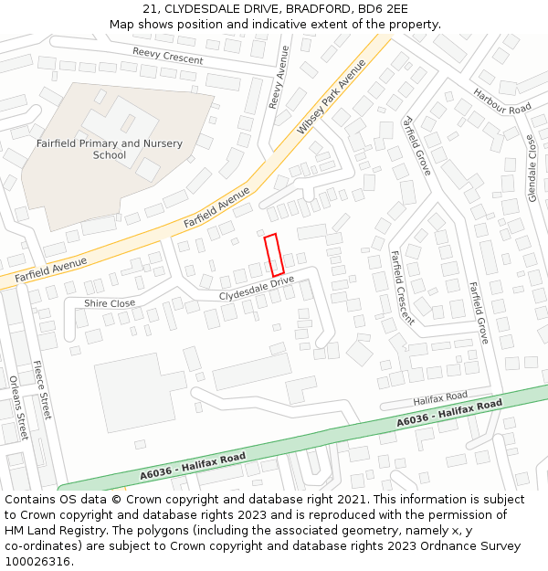 21, CLYDESDALE DRIVE, BRADFORD, BD6 2EE: Location map and indicative extent of plot