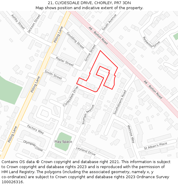 21, CLYDESDALE DRIVE, CHORLEY, PR7 3DN: Location map and indicative extent of plot