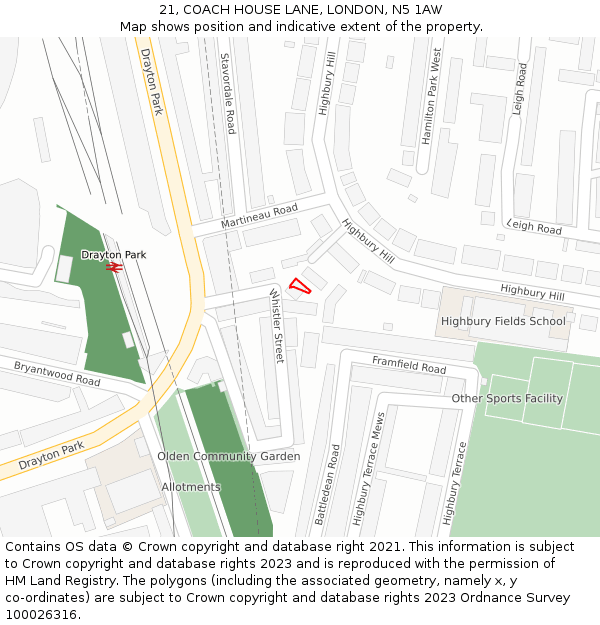 21, COACH HOUSE LANE, LONDON, N5 1AW: Location map and indicative extent of plot