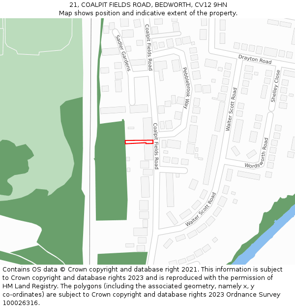 21, COALPIT FIELDS ROAD, BEDWORTH, CV12 9HN: Location map and indicative extent of plot