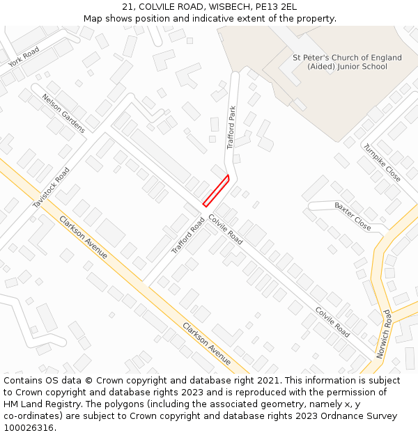 21, COLVILE ROAD, WISBECH, PE13 2EL: Location map and indicative extent of plot