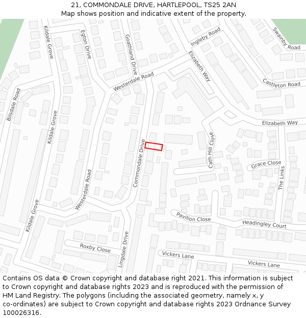 21, COMMONDALE DRIVE, HARTLEPOOL, TS25 2AN: Location map and indicative extent of plot