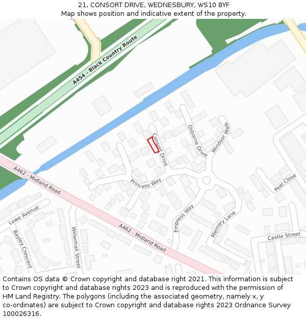 21, CONSORT DRIVE, WEDNESBURY, WS10 8YF: Location map and indicative extent of plot