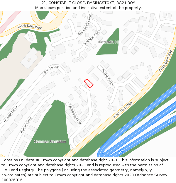 21, CONSTABLE CLOSE, BASINGSTOKE, RG21 3QY: Location map and indicative extent of plot
