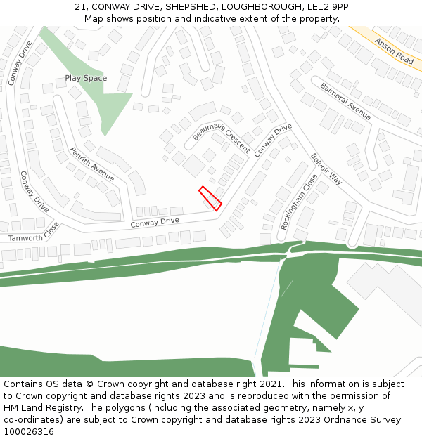 21, CONWAY DRIVE, SHEPSHED, LOUGHBOROUGH, LE12 9PP: Location map and indicative extent of plot