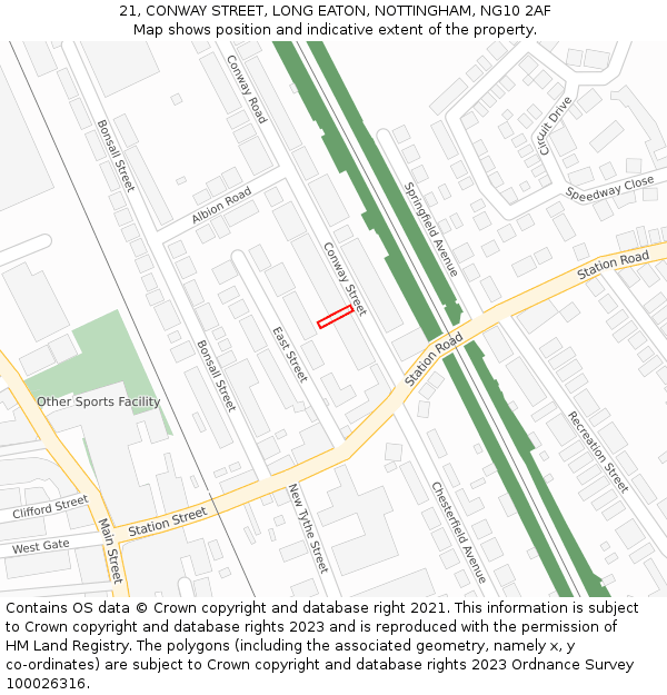 21, CONWAY STREET, LONG EATON, NOTTINGHAM, NG10 2AF: Location map and indicative extent of plot