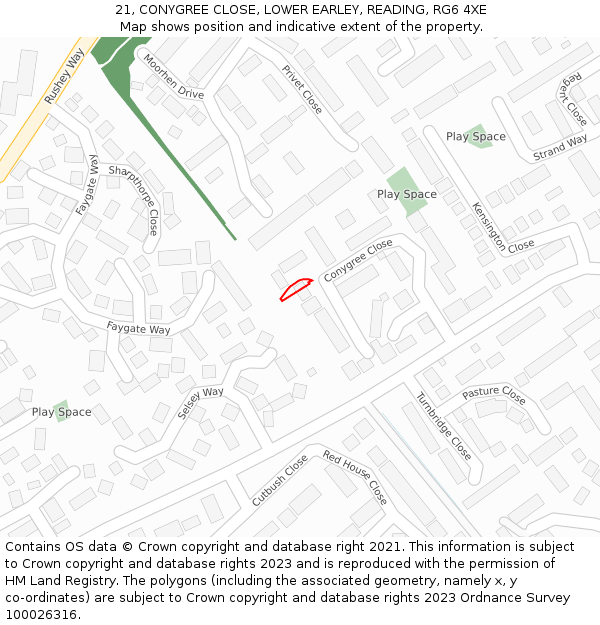 21, CONYGREE CLOSE, LOWER EARLEY, READING, RG6 4XE: Location map and indicative extent of plot