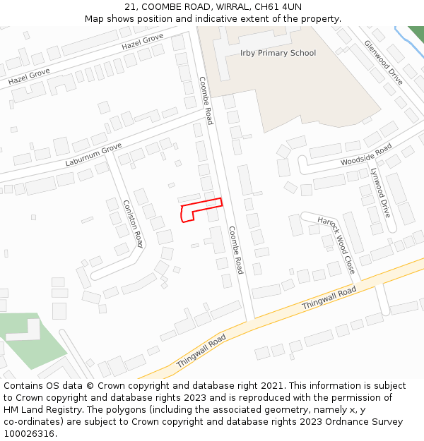 21, COOMBE ROAD, WIRRAL, CH61 4UN: Location map and indicative extent of plot