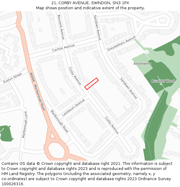 21, CORBY AVENUE, SWINDON, SN3 1PX: Location map and indicative extent of plot