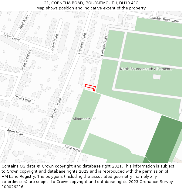 21, CORNELIA ROAD, BOURNEMOUTH, BH10 4FG: Location map and indicative extent of plot
