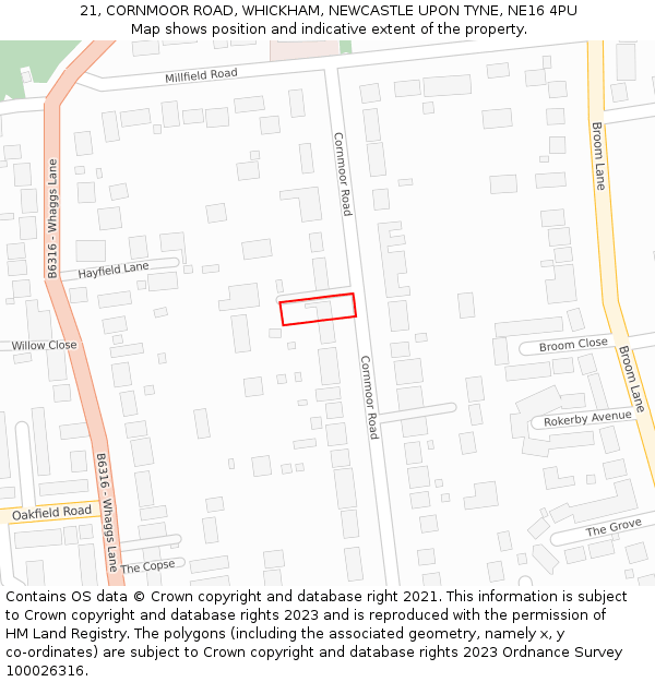 21, CORNMOOR ROAD, WHICKHAM, NEWCASTLE UPON TYNE, NE16 4PU: Location map and indicative extent of plot