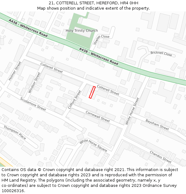21, COTTERELL STREET, HEREFORD, HR4 0HH: Location map and indicative extent of plot