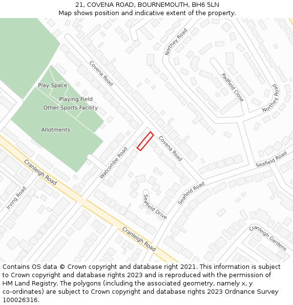 21, COVENA ROAD, BOURNEMOUTH, BH6 5LN: Location map and indicative extent of plot