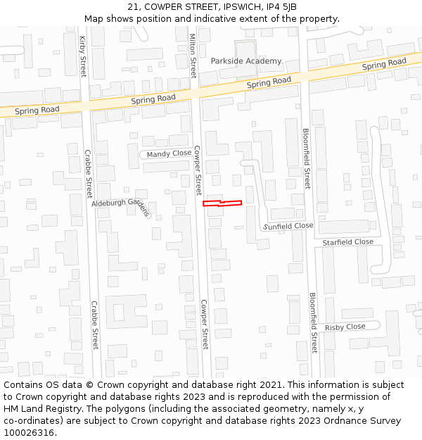 21, COWPER STREET, IPSWICH, IP4 5JB: Location map and indicative extent of plot