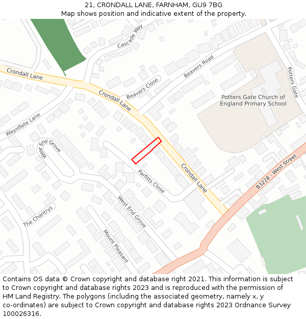 21, CRONDALL LANE, FARNHAM, GU9 7BG: Location map and indicative extent of plot