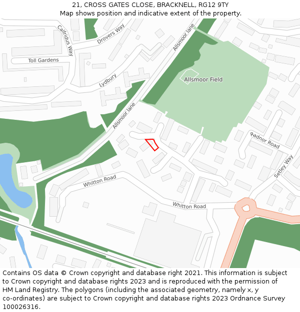 21, CROSS GATES CLOSE, BRACKNELL, RG12 9TY: Location map and indicative extent of plot