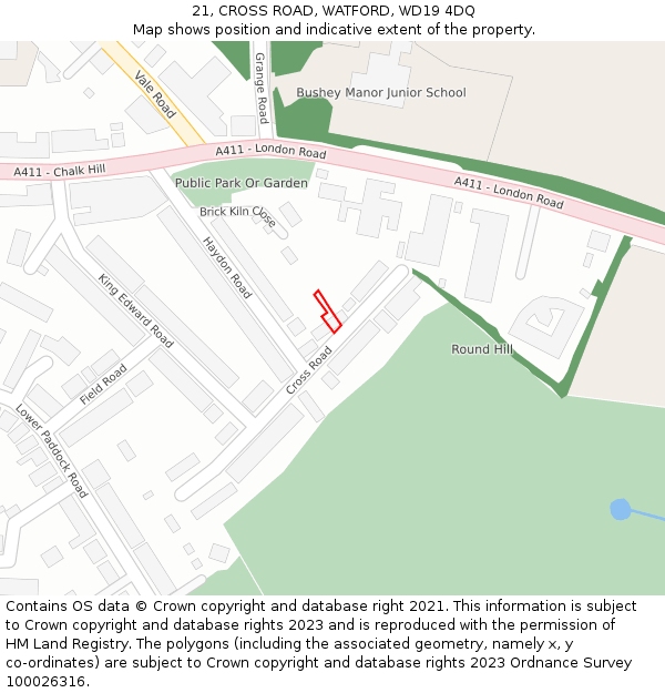 21, CROSS ROAD, WATFORD, WD19 4DQ: Location map and indicative extent of plot