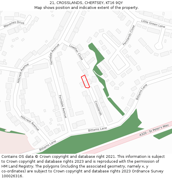21, CROSSLANDS, CHERTSEY, KT16 9QY: Location map and indicative extent of plot