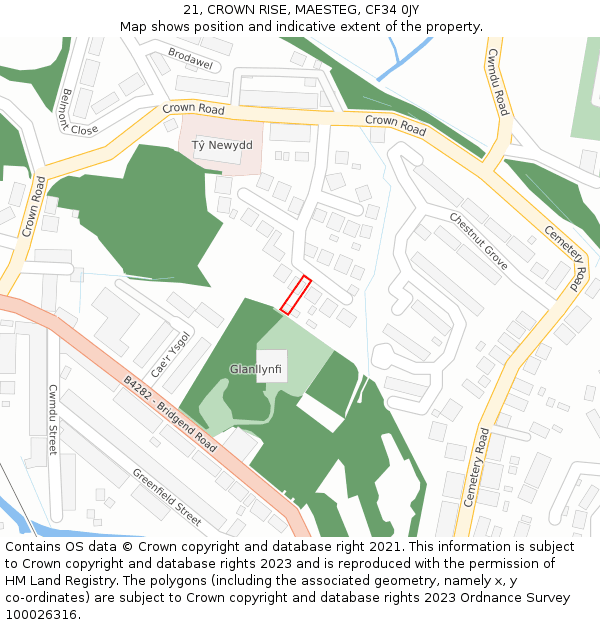 21, CROWN RISE, MAESTEG, CF34 0JY: Location map and indicative extent of plot