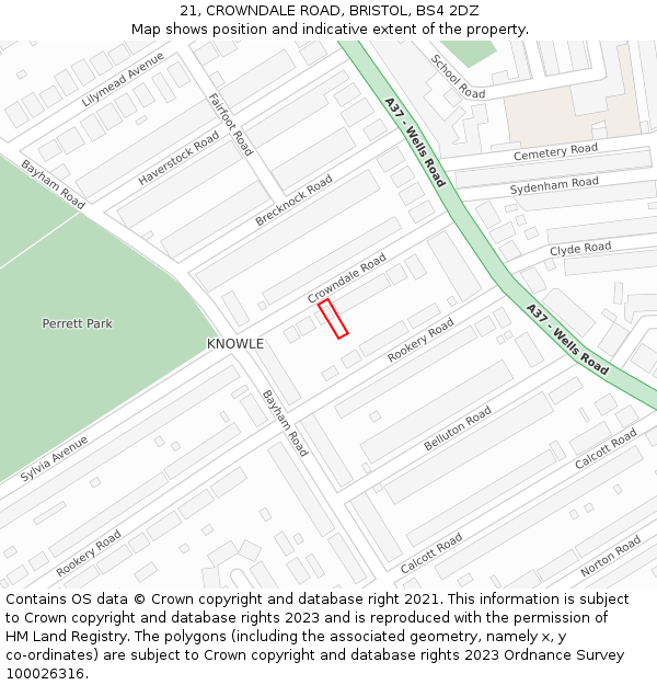 21, CROWNDALE ROAD, BRISTOL, BS4 2DZ: Location map and indicative extent of plot