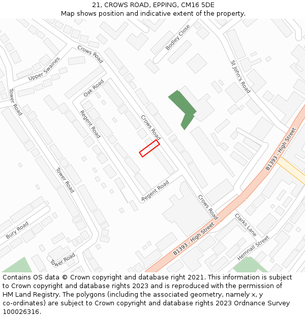 21, CROWS ROAD, EPPING, CM16 5DE: Location map and indicative extent of plot