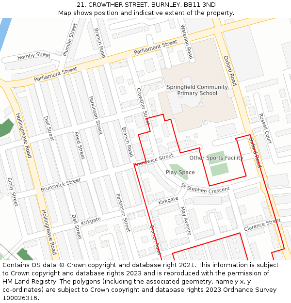 21, CROWTHER STREET, BURNLEY, BB11 3ND: Location map and indicative extent of plot