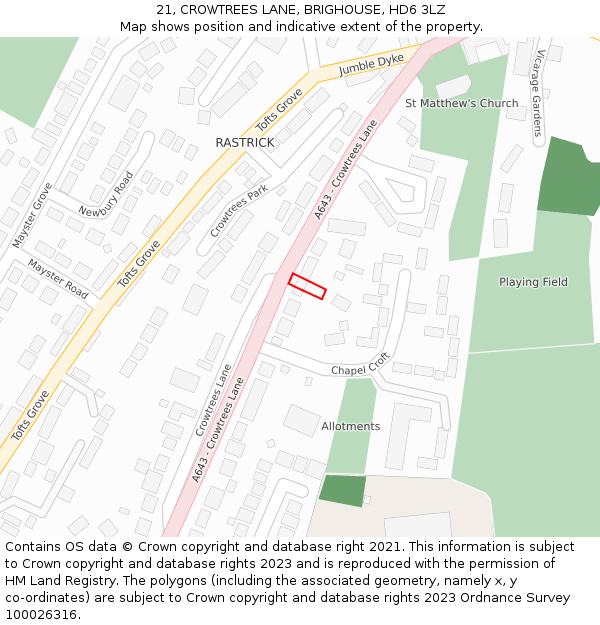 21, CROWTREES LANE, BRIGHOUSE, HD6 3LZ: Location map and indicative extent of plot