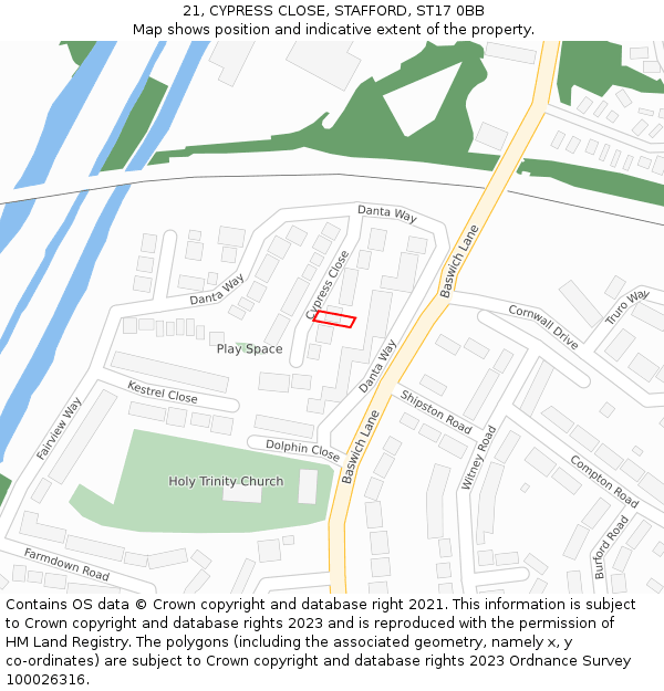 21, CYPRESS CLOSE, STAFFORD, ST17 0BB: Location map and indicative extent of plot