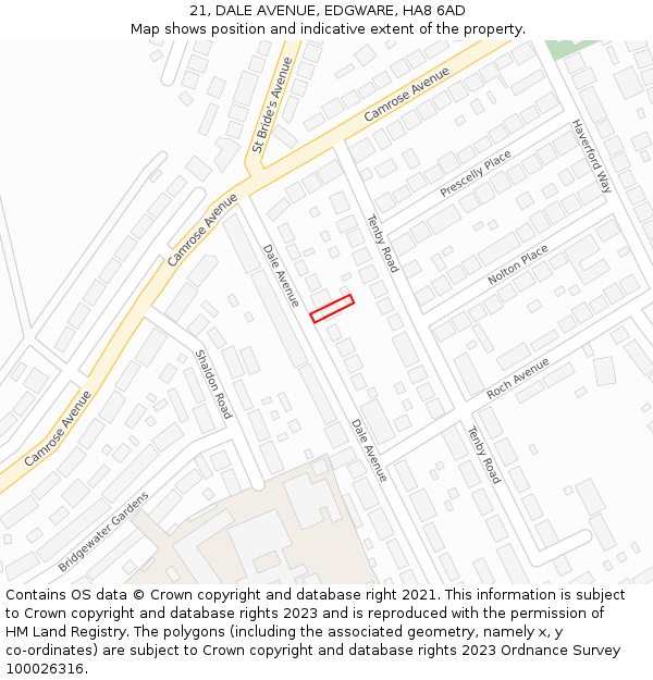 21, DALE AVENUE, EDGWARE, HA8 6AD: Location map and indicative extent of plot