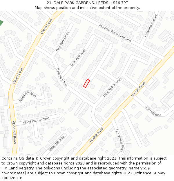 21, DALE PARK GARDENS, LEEDS, LS16 7PT: Location map and indicative extent of plot