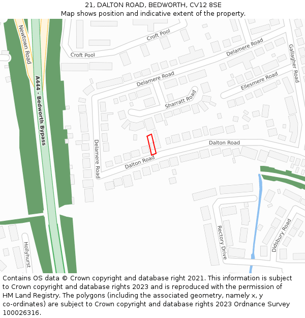 21, DALTON ROAD, BEDWORTH, CV12 8SE: Location map and indicative extent of plot