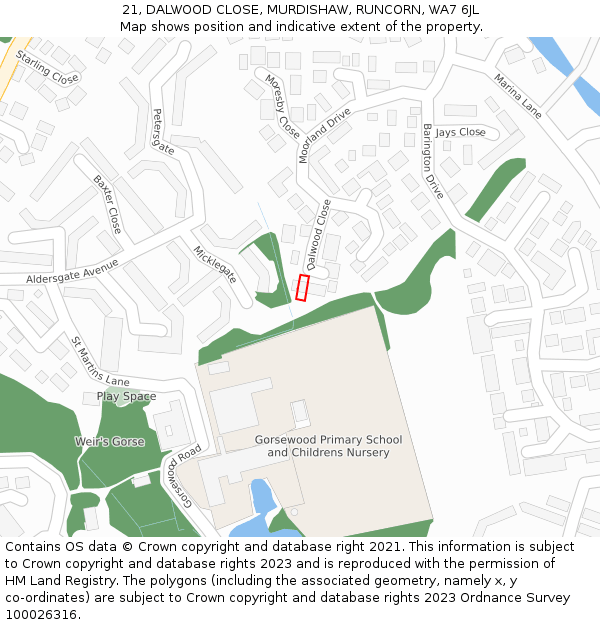 21, DALWOOD CLOSE, MURDISHAW, RUNCORN, WA7 6JL: Location map and indicative extent of plot
